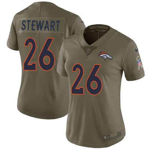 Nike Broncos 26 Darian Stewart Olive Women Salute To Service Limited Jersey