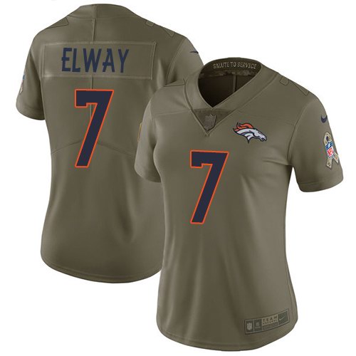Nike Broncos 7 John Elway Olive Women Salute To Service Limited Jersey