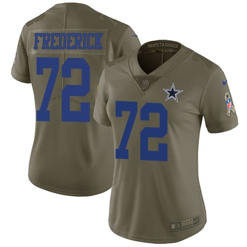 Nike Cowboys 72 Travis Frederick Olive Women Salute To Service Limited Jersey