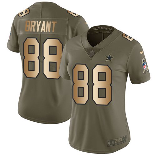 Nike Cowboys 88 Dez Bryant Olive Gold Women Salute To Service Limited Jersey