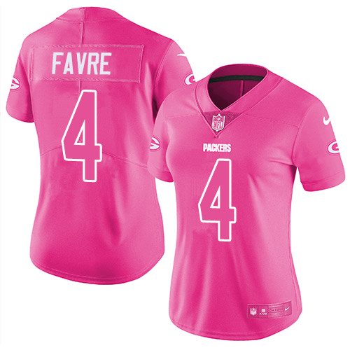 Nike Packers 4 Brett Favre Pink Women Rush Limited Jersey
