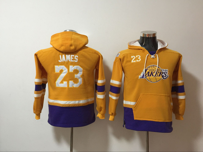 Lakers 23 Lebron James Gold Youth All Stitched Hooded Sweatshirt