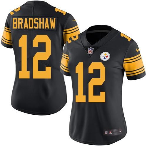 Nike Steelers 12 Terry Bradshaw Black Women Color Rush Limited Jersey