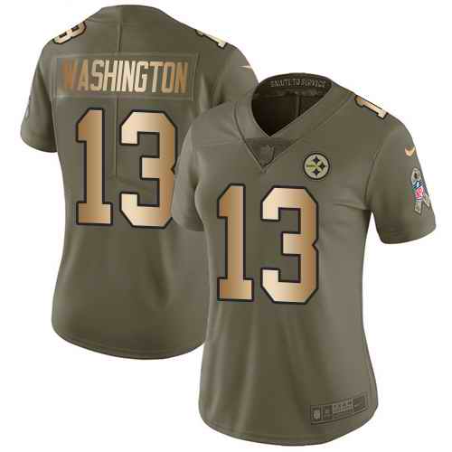 Nike Steelers 13 James Washington Olive Gold Women Salute To Service Limited Jersey