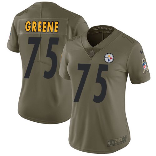 Nike Steelers 75 Joe Greene Olive Camo Women Salute To Service Limited Jersey