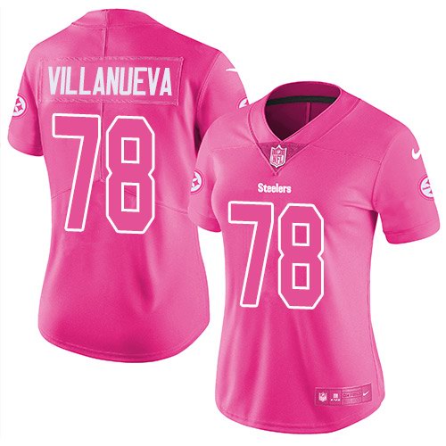 Nike Steelers 78 Alejandro Villanueva Pink Women Rush Limited Jersey