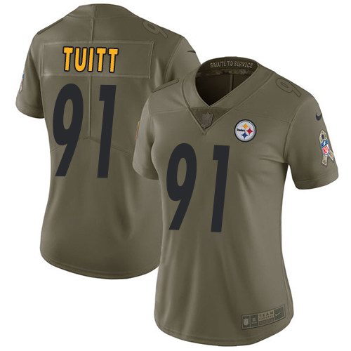 Nike Steelers 91 Stephon Tuitt Olive Women Salute To Service Limited Jersey