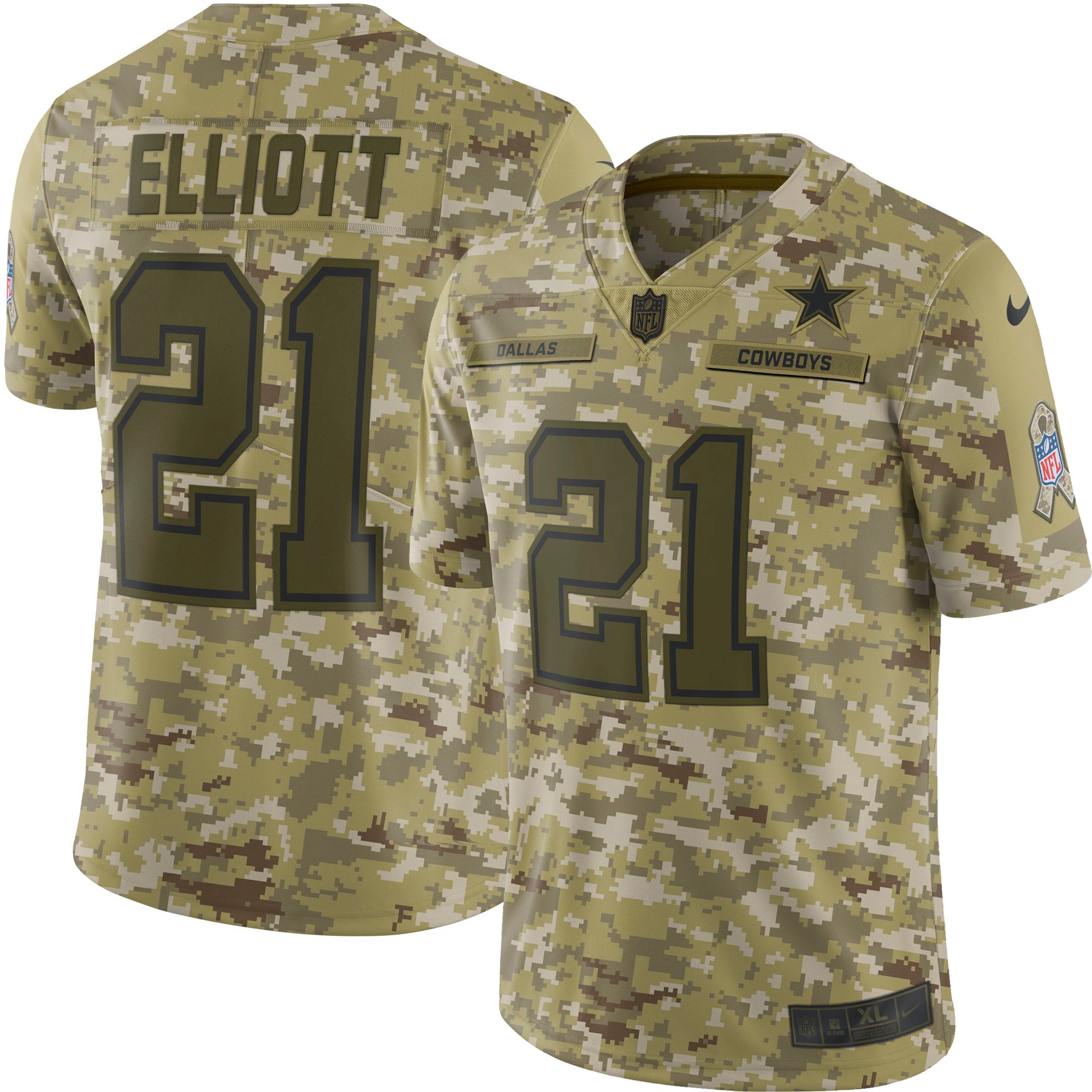 Nike Cowboys 21 Ezekiel Elliott Camo Salute To Service Limited Jersey