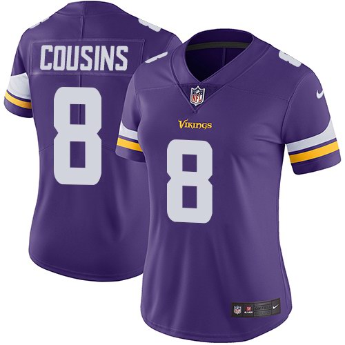 Nike Vikings 8 Kirk Cousins Purple Women Vapor Untouchable Limited Jersey