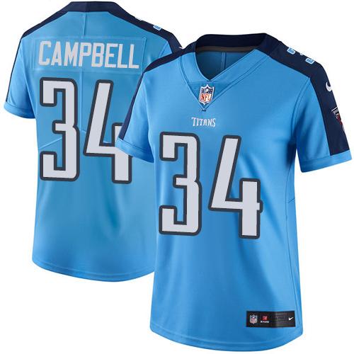 Nike Titans 34 Earl Campbell Light Blue Women Vapor Untouchable Limited Jersey