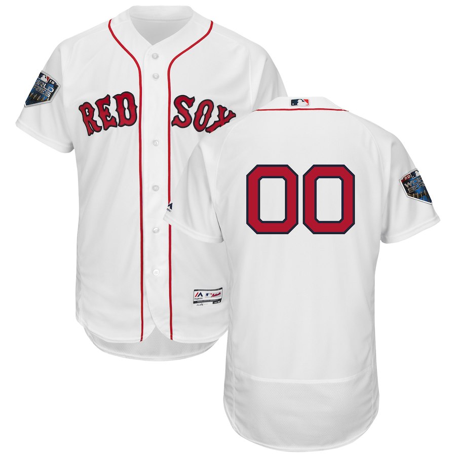 Red Sox White Men's 2018 World Series Flexbase Customized Jersey