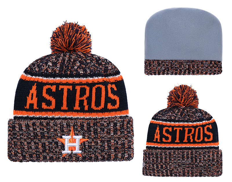Astros Orange Banner Block Cuffed Knit Hat With Pom YD