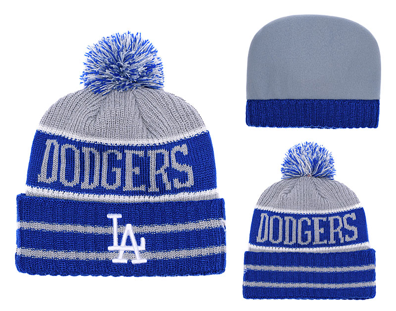 Dodgers Royal Banner Block Cuffed Knit Hat With Pom YD