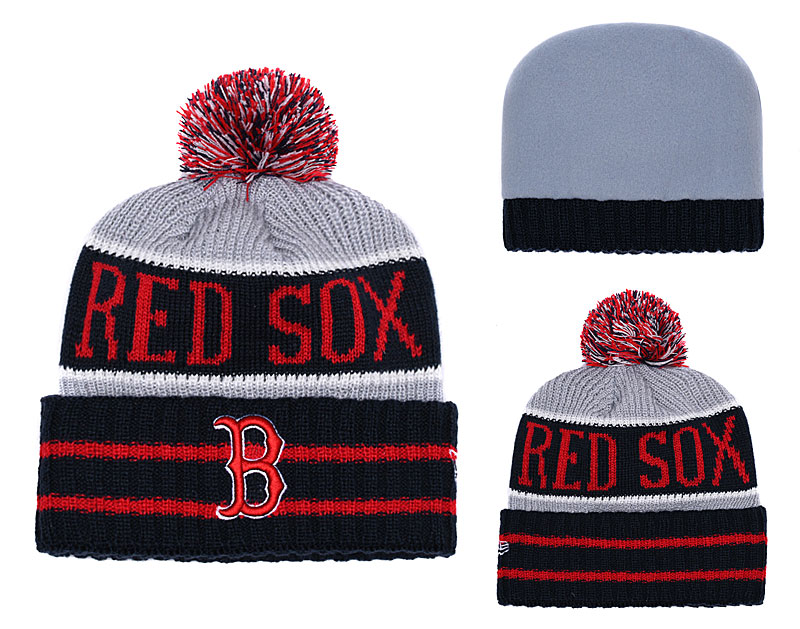 Red Sox Black Banner Block Cuffed Knit Hat With Pom YD