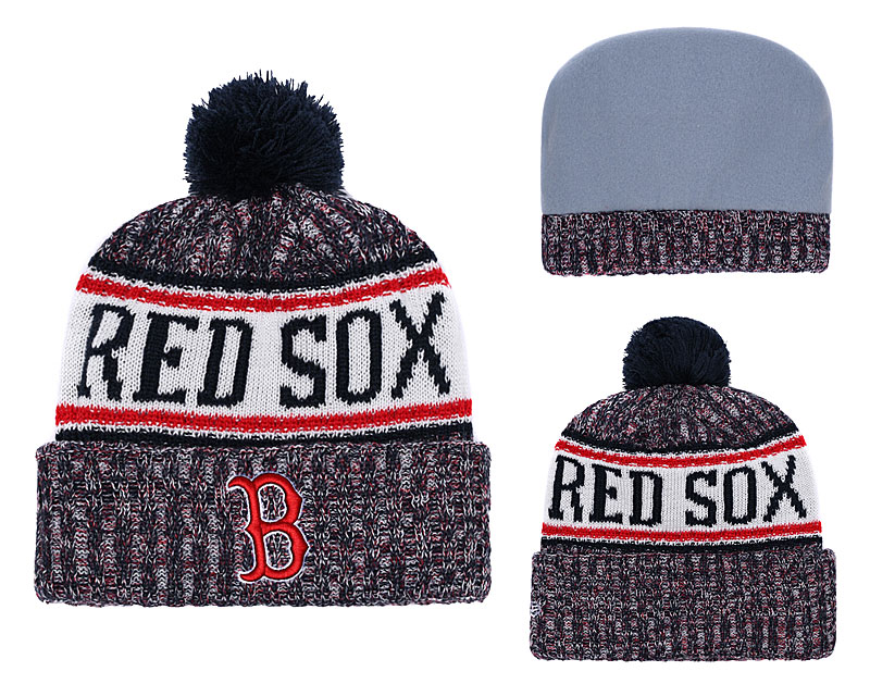 Red Sox Fashion Banner Block Cuffed Knit Hat With Pom YD