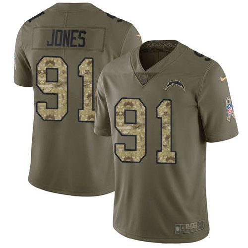 Nike Chargers 91 Justin Jones Olive Camo Salute To Service Limited Jersey