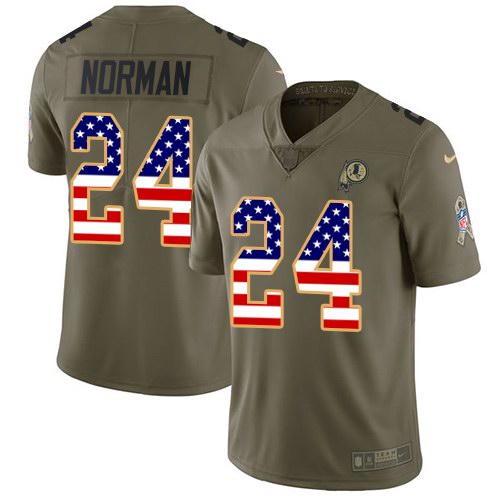 Nike Redskins 24 Josh Norman Olive USA Flag Salute To Service Limited Jersey