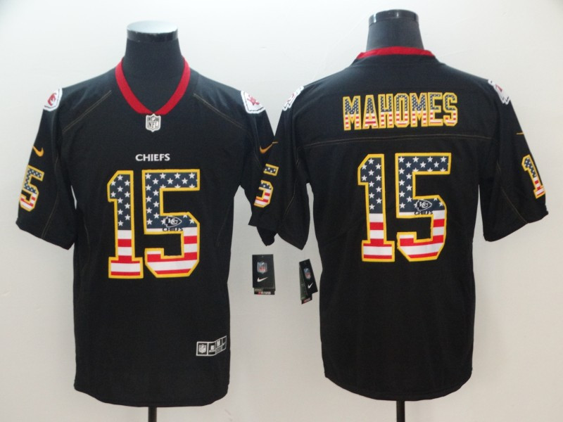 Nike Chiefs 15 Patrick Mahomes Black USA Flag Fashion Limited Jersey