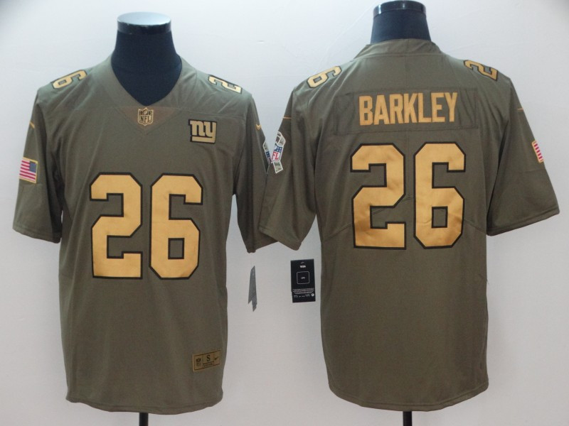 Nike Giants 26 Saquon Barkley Olive Gold Salute To Service Limited Jersey