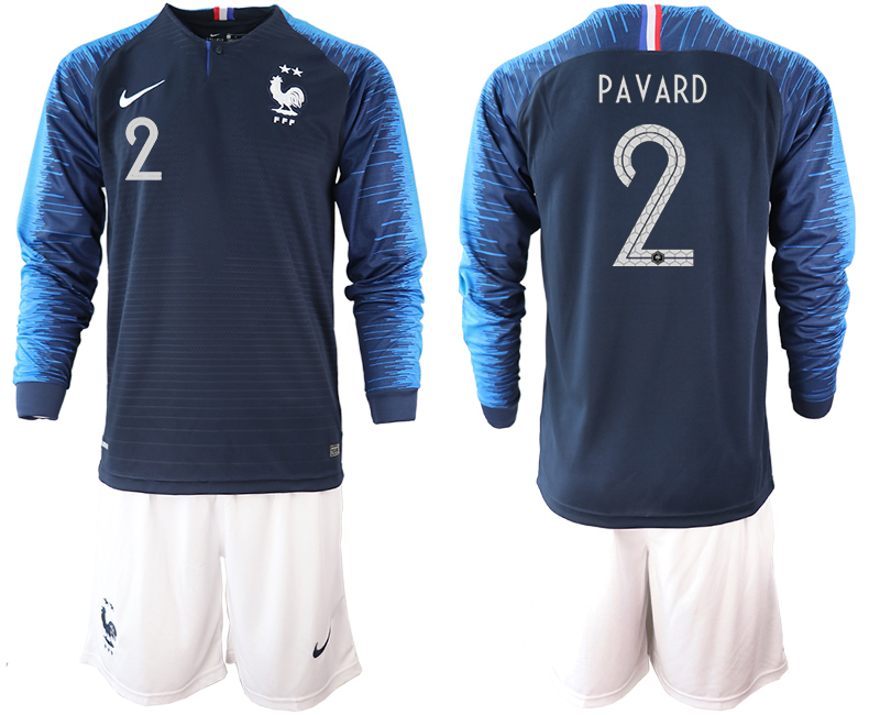France 2 PAVARD 2-Star Home Long Sleeve 2018 FIFA World Cup Soccer Jersey