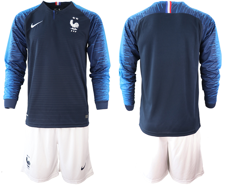 France 2-Star Home Long Sleeve 2018 FIFA World Cup Soccer Jersey