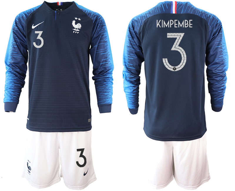 France 3 KIMPEMBE 2-Star Home Long Sleeve 2018 FIFA World Cup Soccer Jersey