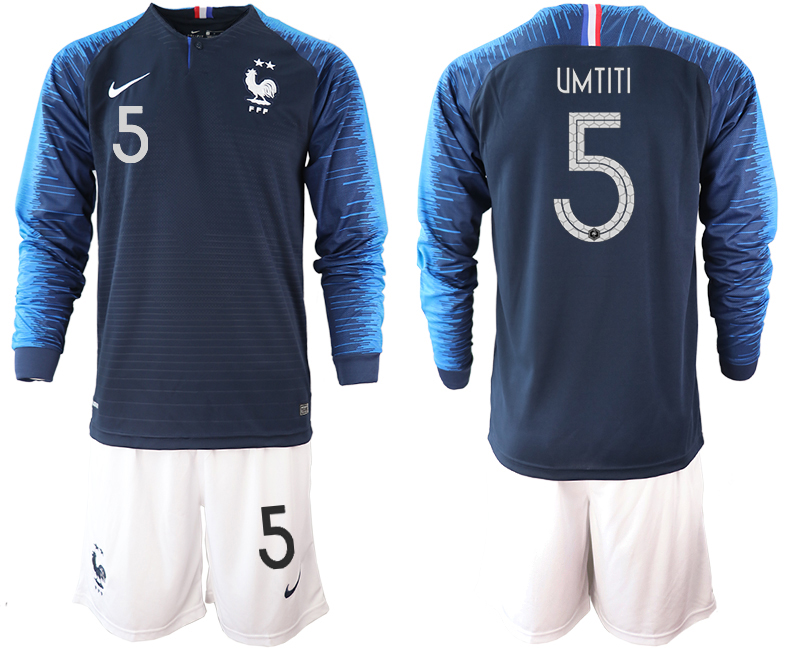 France 5 UMTITI 2-Star Home Long Sleeve 2018 FIFA World Cup Soccer Jersey