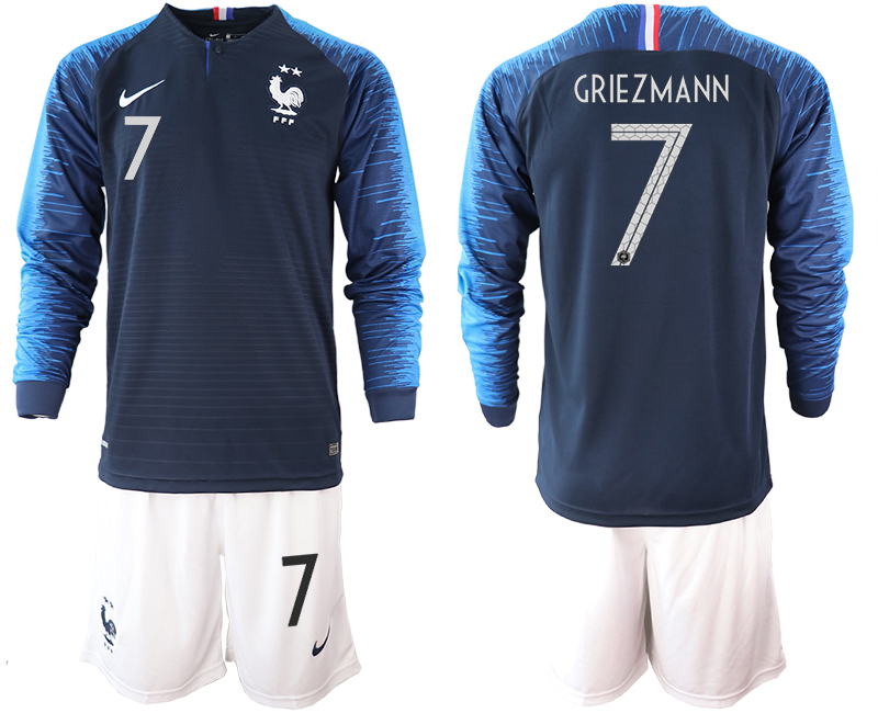 France 7 GRIEZMANN 2-Star Home Long Sleeve 2018 FIFA World Cup Soccer Jersey