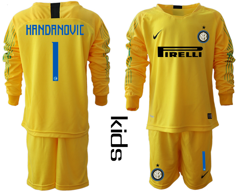 2018-19 Inter Milan 1 HANDANOVIC Yellow Youth Long Sleeve Soccer Jersey