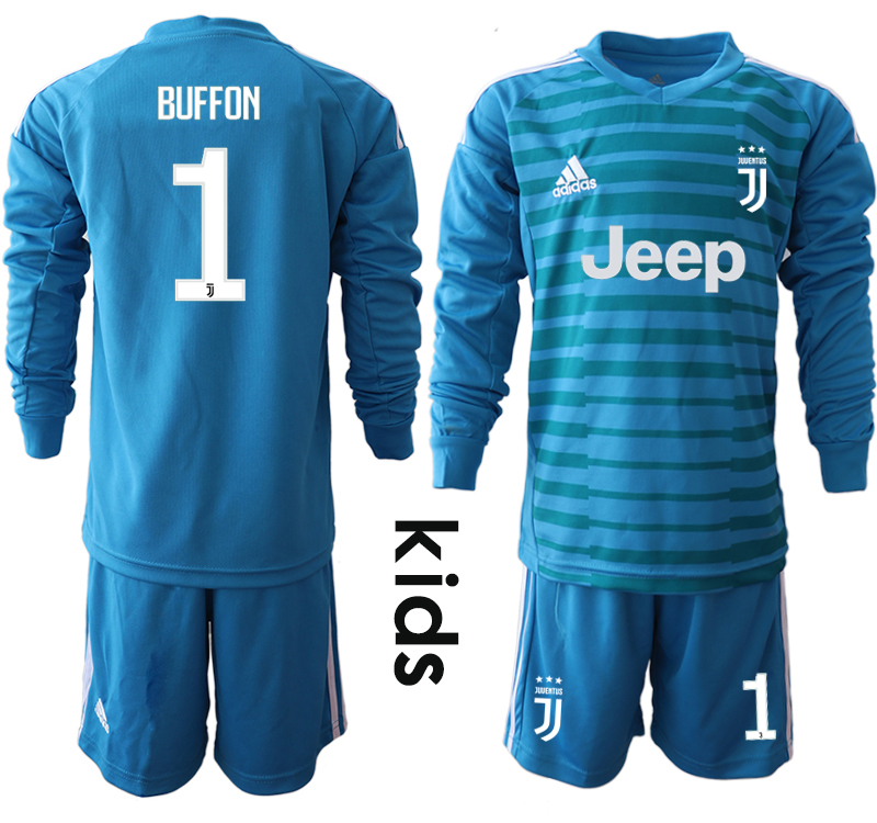 2018-19 Juventus 1 BUFFON Blue Youth Long Sleeve Goalkeeper Soccer Jersey