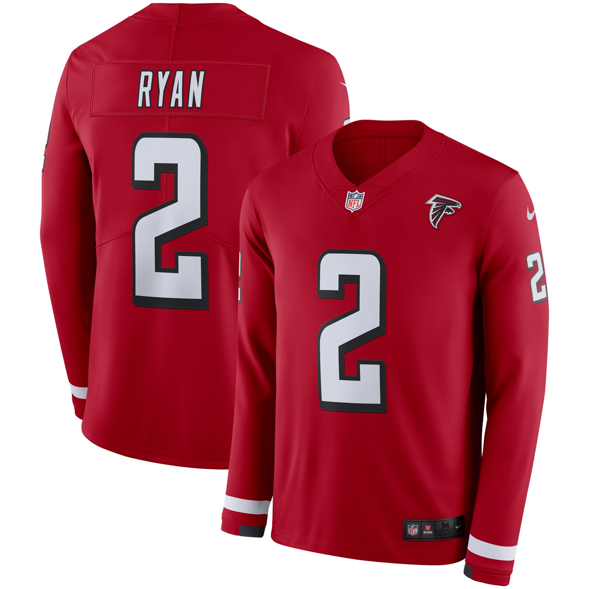 Nike Falcons 2 Matt Ryan Red Therma Long Sleeve Jersey
