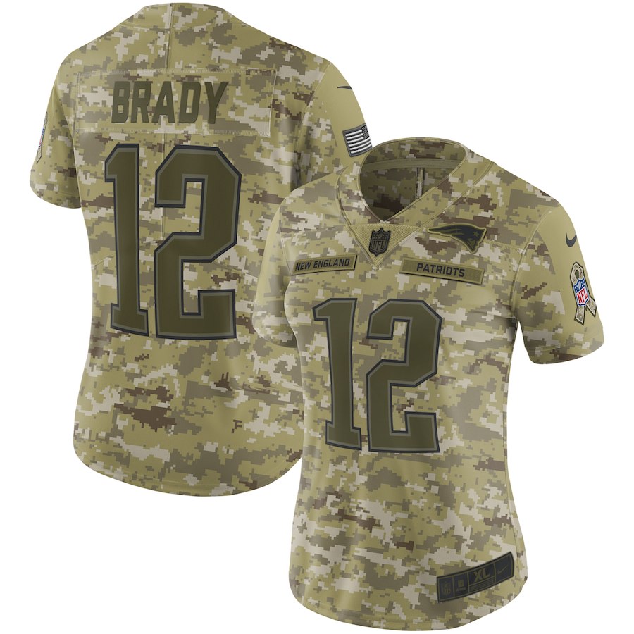 Nike Patriots 12 Tom Brady Camo Women Salute To Service Limited Jersey