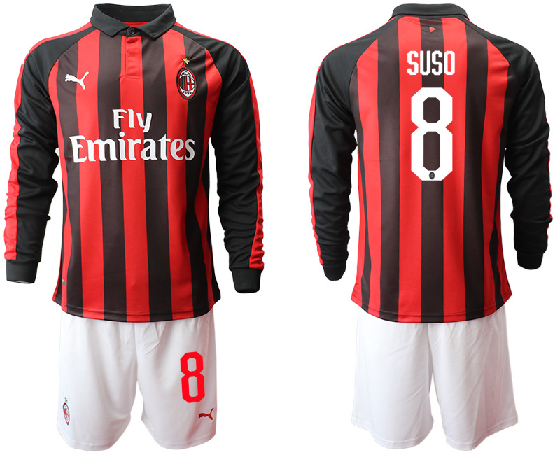 2018-19 AC Milan 8 SUSO Home Long Sleeve Soccer Jersey