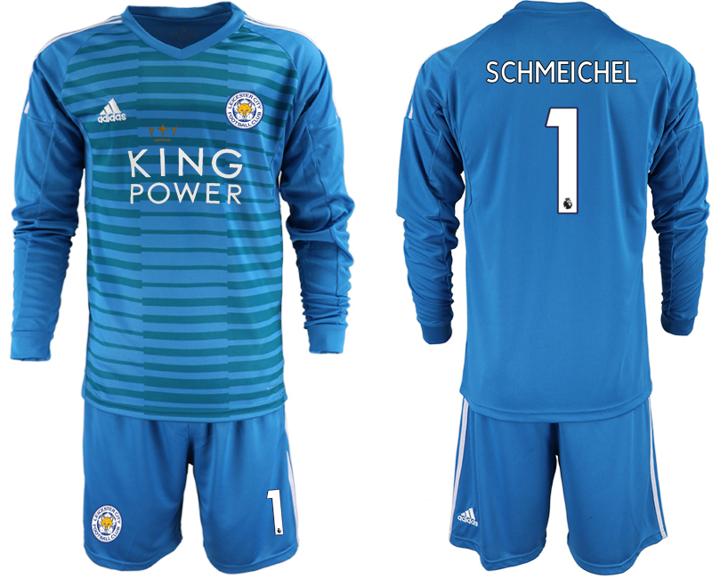 2018-19 Leicester City 1 SCHMEICHEL Blue Long Sleeve Goalkeeper Soccer Jersey