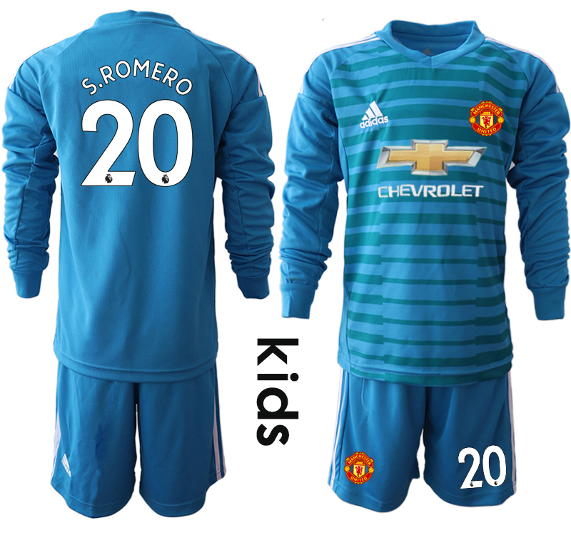 2018-19 Manchester United 20 S.ROMERO Blue Youth Long Sleeve Goalkeeper Soccer Jersey