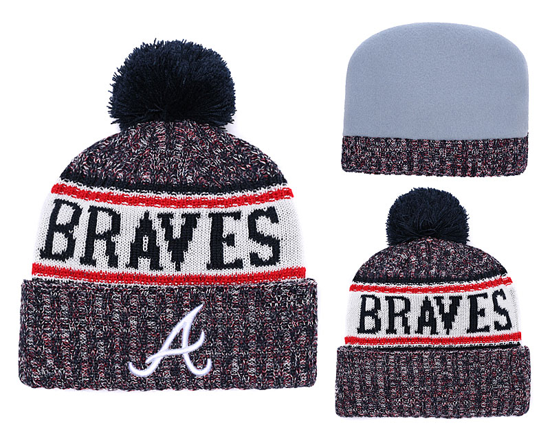 Braves Team Logo Fashion Pom Knit Hat YD