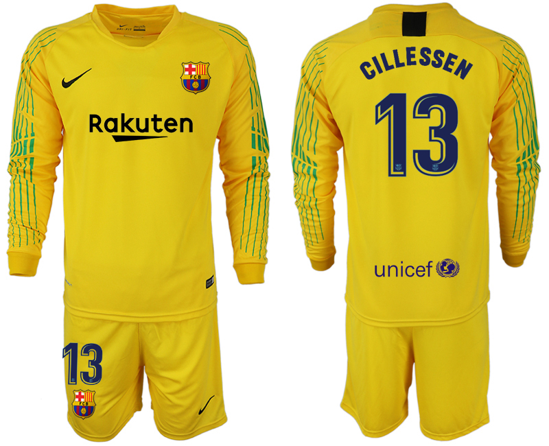 2018-19 Barcelona 13 CILLESSEN Yellow Long Sleeve Goalkeeper Soccer Jersey
