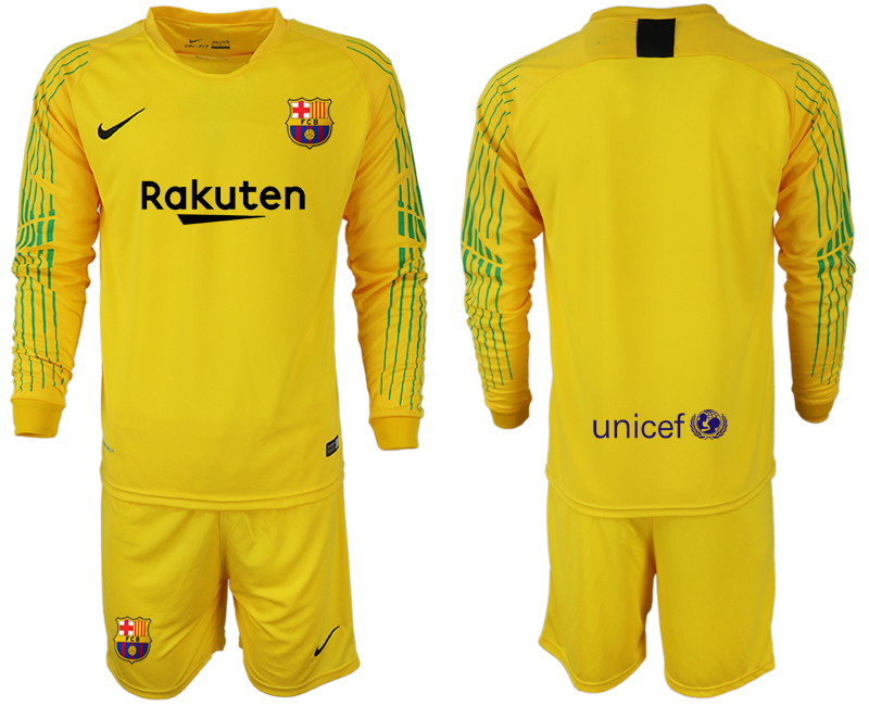 2018-19 Barcelona Yellow Long Sleeve Goalkeeper Soccer Jersey