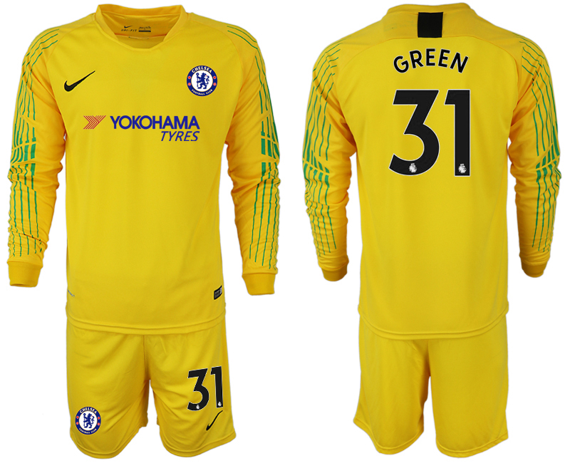 2018-19 Chelsea 31 GREEN Yellow Long Sleeve Goalkeeper Soccer Jersey