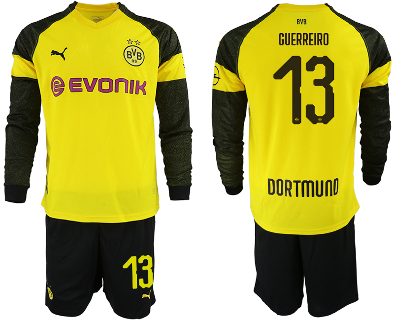 2018-19 Dortmund 13 GUERREIRO Home Long Sleeve Soccer Jersey