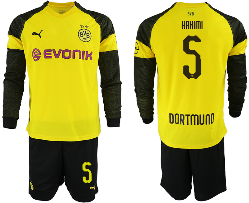 2018-19 Dortmund 5 HAKIMI Home Long Sleeve Soccer Jersey