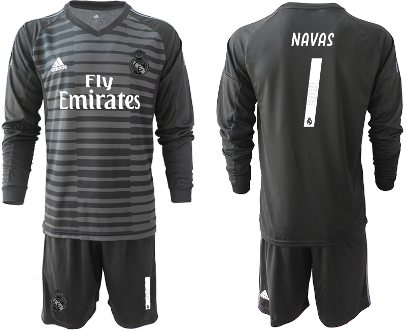 2018-19 Real Madrid 1 NAVAS Black Long Sleeve Goalkeeper Soccer Jersey