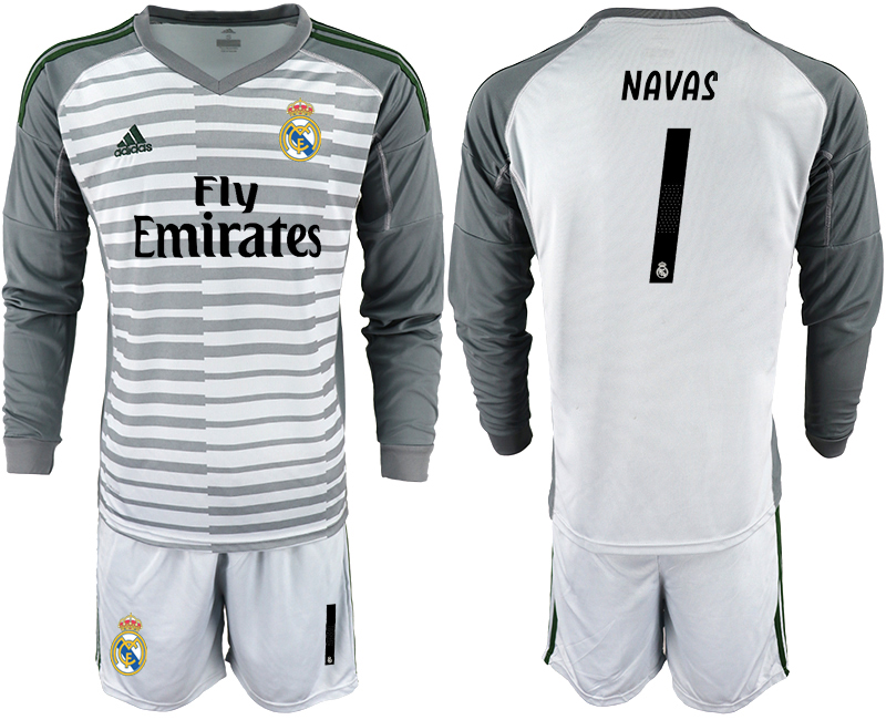 2018-19 Real Madrid 1 NAVAS Gray Long Sleeve Goalkeeper Soccer Jersey