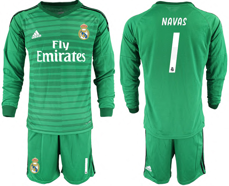 2018-19 Real Madrid 1 NAVAS Green Long Sleeve Goalkeeper Soccer Jersey