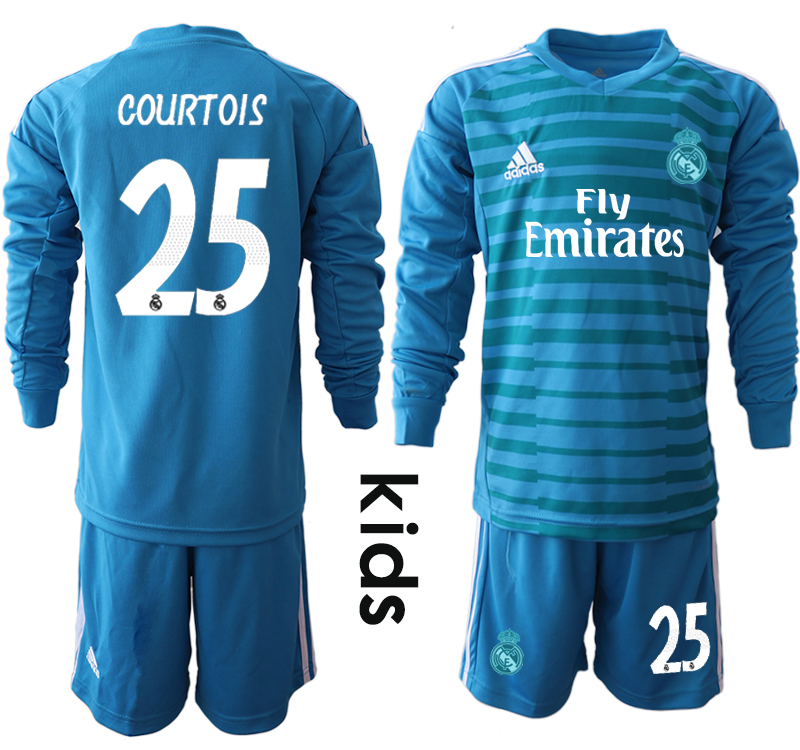 2018-19 Real Madrid 25 COURTOIS Blue Youth Long Sleeve Goalkeeper Soccer Jersey