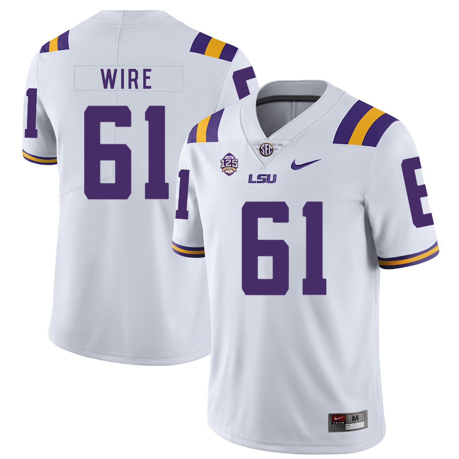 LSU Tigers 61 Cameron Wire White Nike College Football Jersey