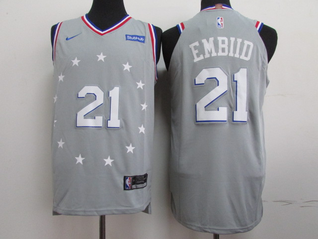 76ers 21 Joel Embiid Gray 2018-19 City Edition Nike Authentic Jersey