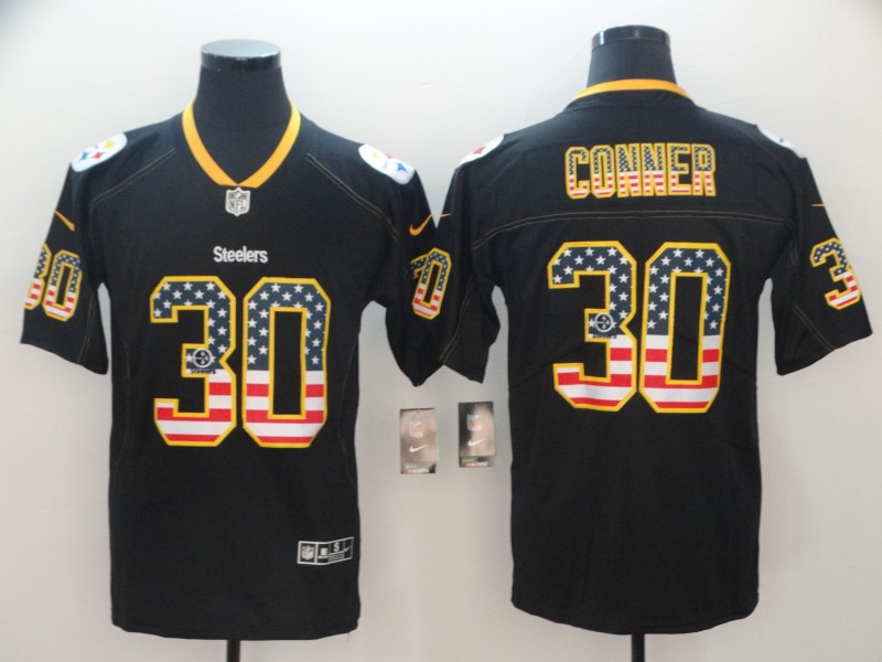 Nike Steelers 30 James Conner Black USA Flag Fashion Limited Jersey