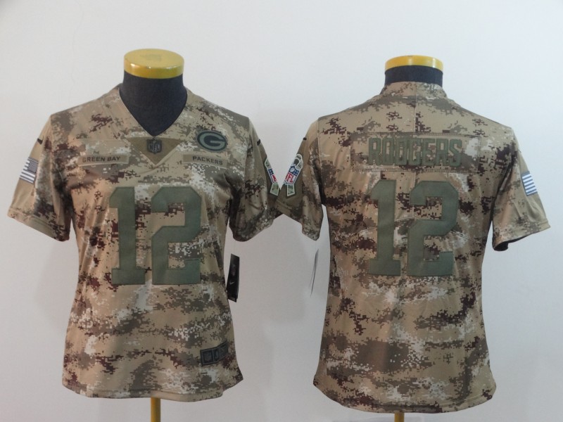 Nike Packers 12 Aaron Rodgers Camo Women Salute To Service Limited Jersey