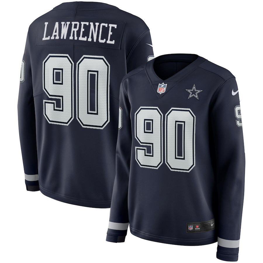 Nike Cowboys 90 Demarcus Lawrence Navy Women Therma Long Sleeve Jersey
